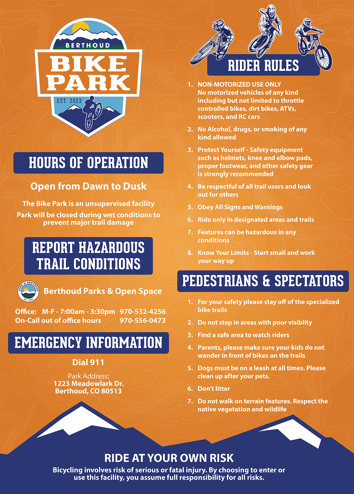 Berthoud Bike Park Rules Panel