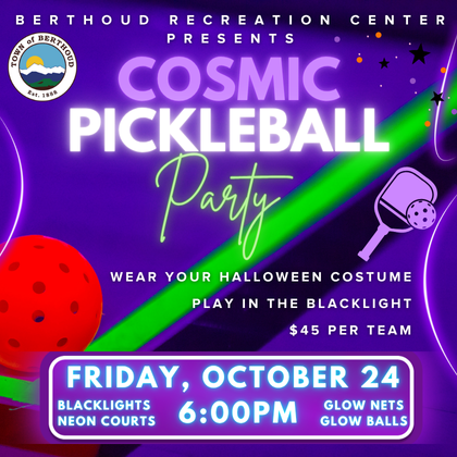 Cosmic Pickleball Halloween Party flyer. Friday, October 24 starting at 6:00 PM. $45 per team