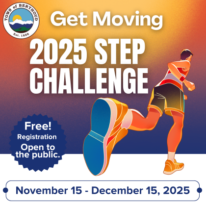 Graphic promoting Step Challenge 2025, from November 15 to December 15. Free. Open to the public